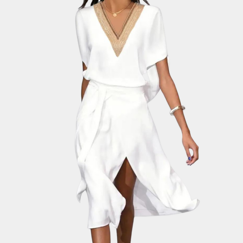 Elegantes Midi-Kleid mit V-Ausschnitt für Damen