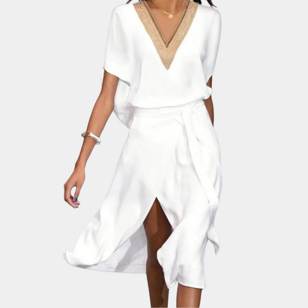 Elegantes Midi-Kleid mit V-Ausschnitt für Damen