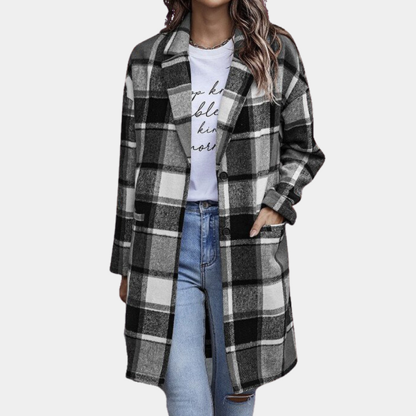 Selene - Karierter langer Mantel für Damen