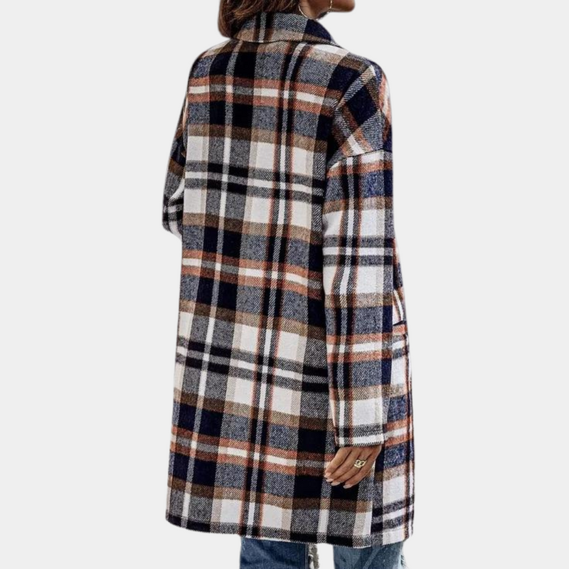 Selene - Karierter langer Mantel für Damen
