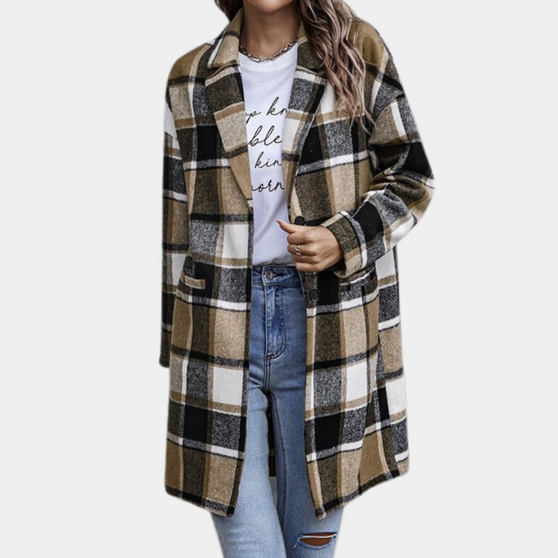 Selene - Karierter langer Mantel für Damen