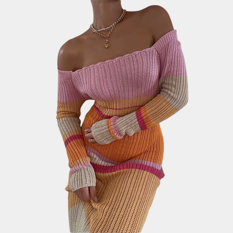 Elegante, warme off-shoulder Strickkleid für Damen