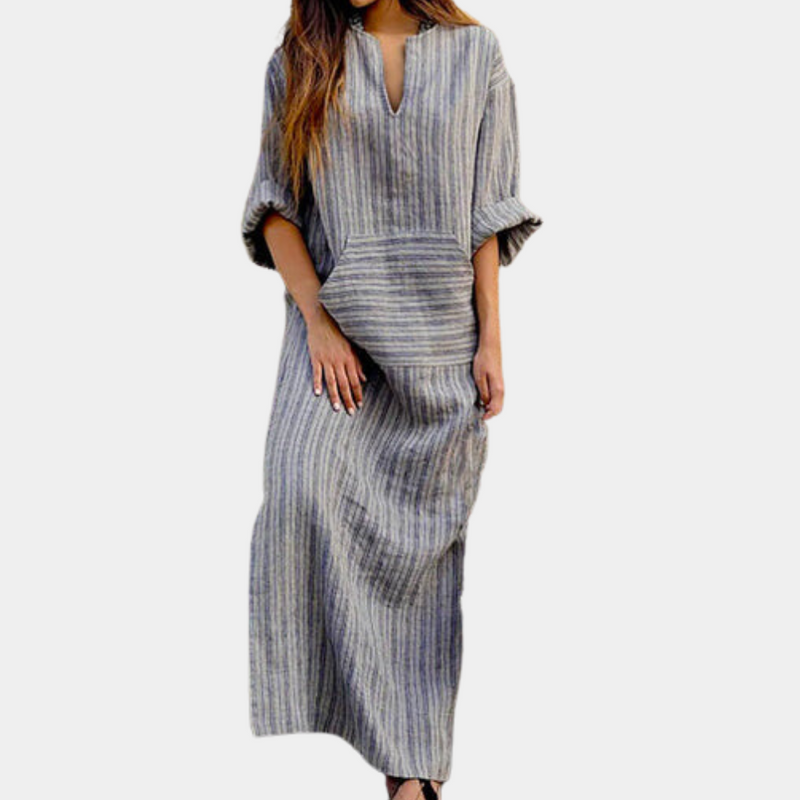 Bequeme elegante gestreifte Damenkleid für jeden Anlass