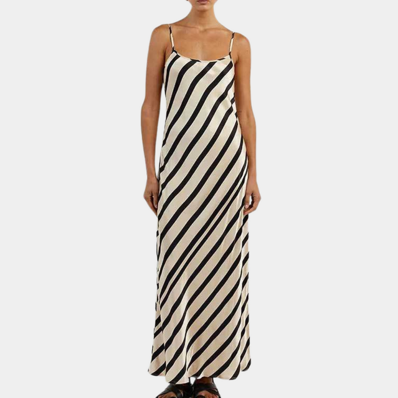 Elegante gestreifte Sommerkleid für Damen ohne Ärmel