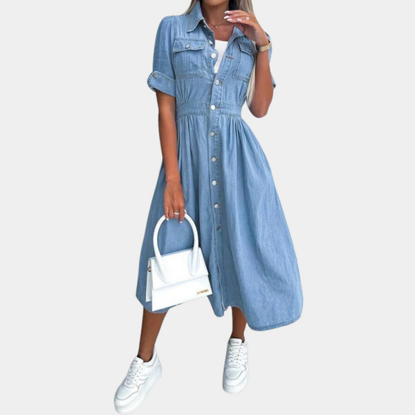 Elegante Denim-Damenkleid mit klassischem Knopfverschluss
