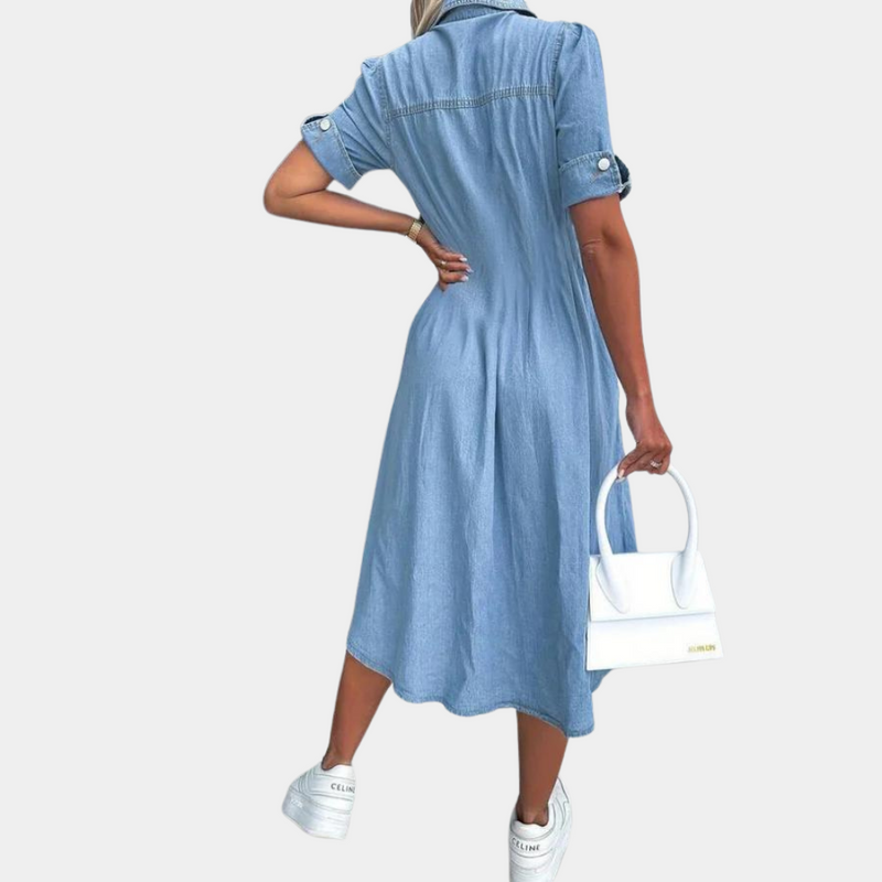 Elegante Denim-Damenkleid mit klassischem Knopfverschluss