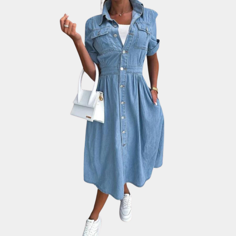 Elegante Denim-Damenkleid mit klassischem Knopfverschluss