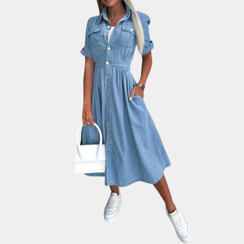 Elegante Denim-Damenkleid mit klassischem Knopfverschluss