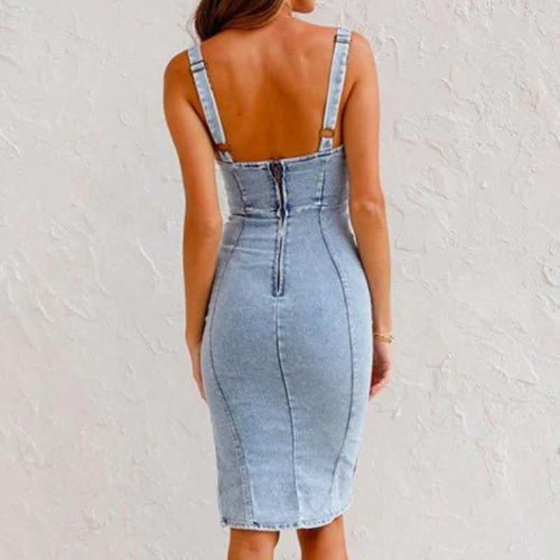 Elegante Denim-Damenkleid mit verstellbaren Trägern