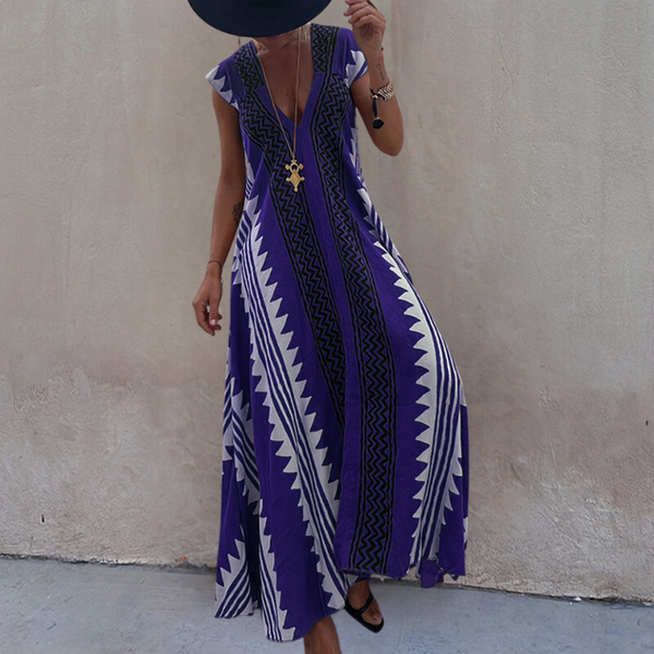 Elegantes maxikleid im bohemian Stil mit geometrischem Muster