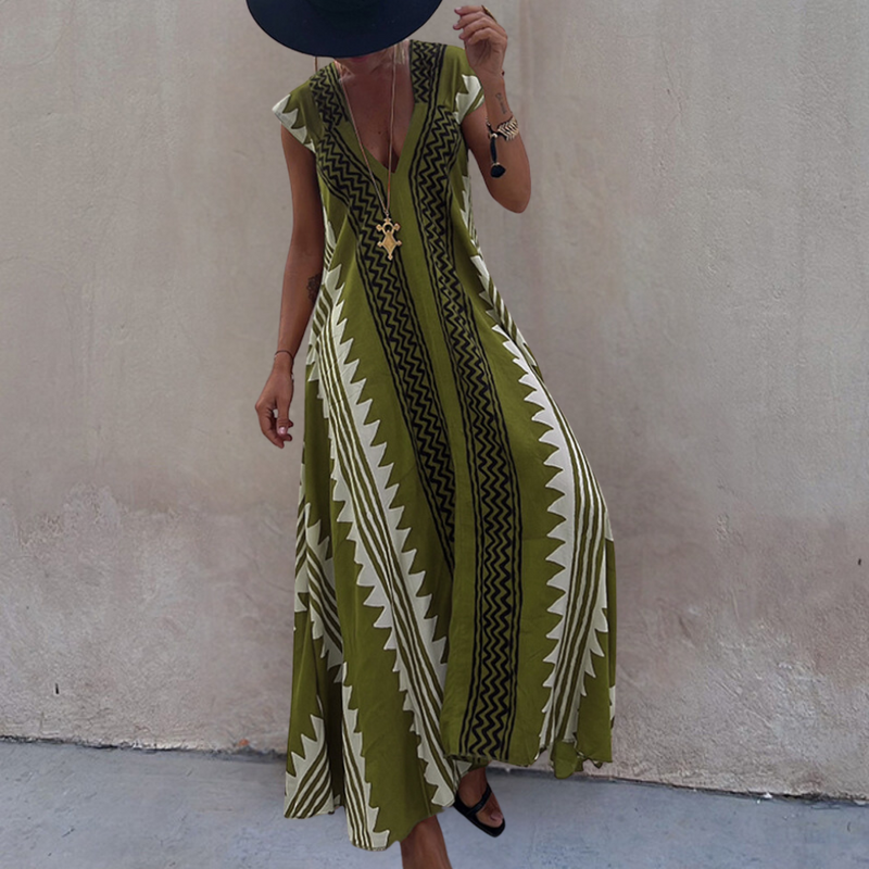 Elegantes maxikleid im bohemian Stil mit geometrischem Muster