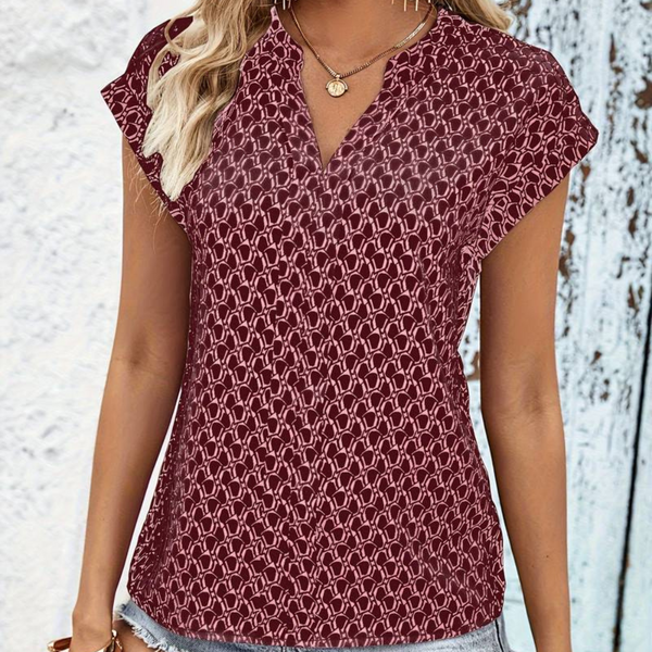 Bernice - T-Shirt mit V-Ausschnitt, geometrischem Muster und kurzen Ärmeln