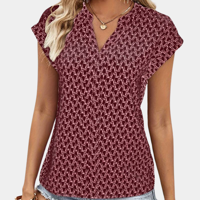 Bernice - T-Shirt mit V-Ausschnitt, geometrischem Muster und kurzen Ärmeln