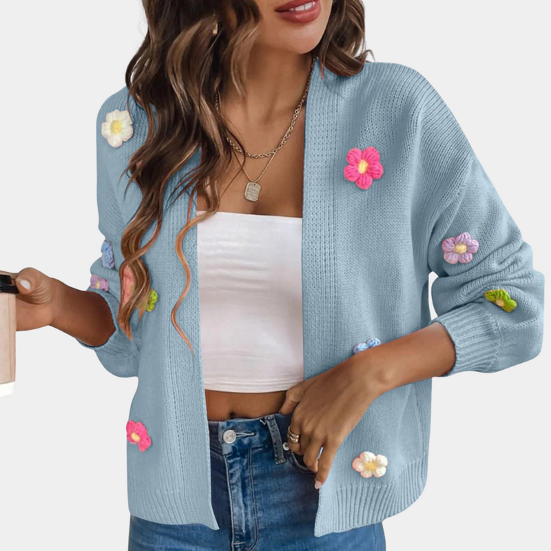 Warmes elegantes Blumenmuster Strickjacke