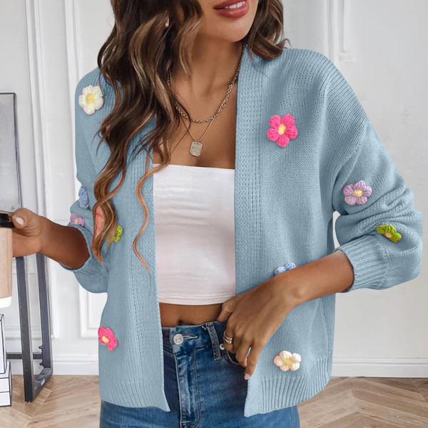 Warmes elegantes Blumenmuster Strickjacke