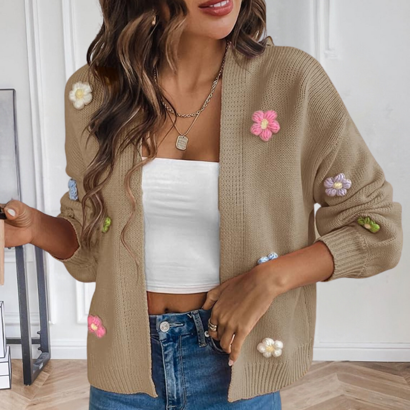 Warmes elegantes Blumenmuster Strickjacke