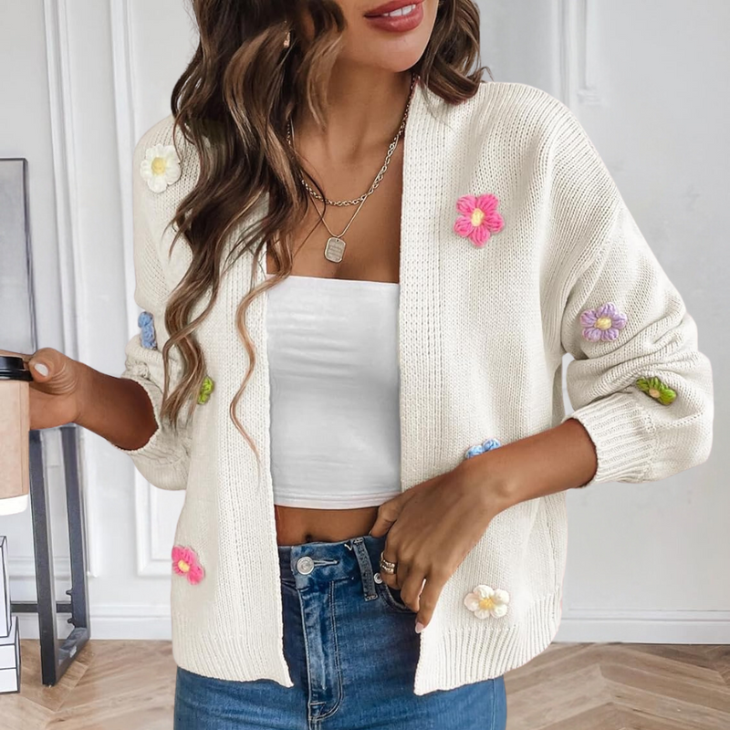 Warmes elegantes Blumenmuster Strickjacke