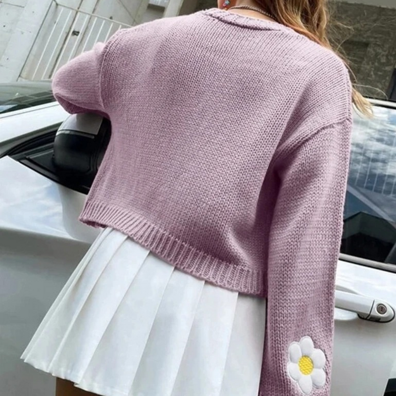 Wunderschöne Blumenmuster Strickjacke für Damen