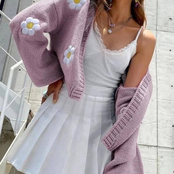 Wunderschöne Blumenmuster Strickjacke für Damen