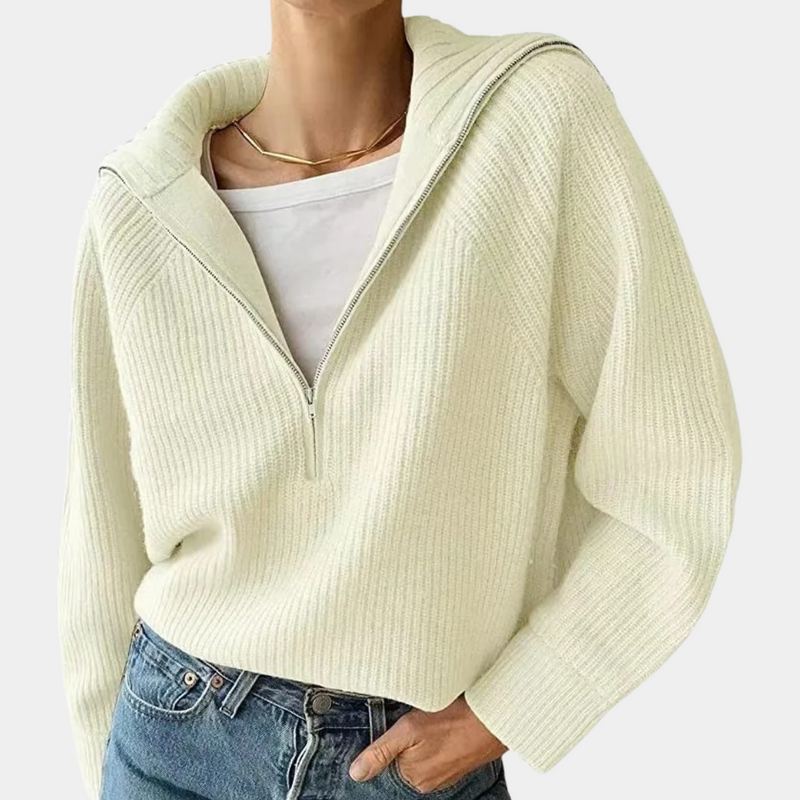 Olina - Kuscheliges Stricktop für Damen mit modischem halben Reißverschluss