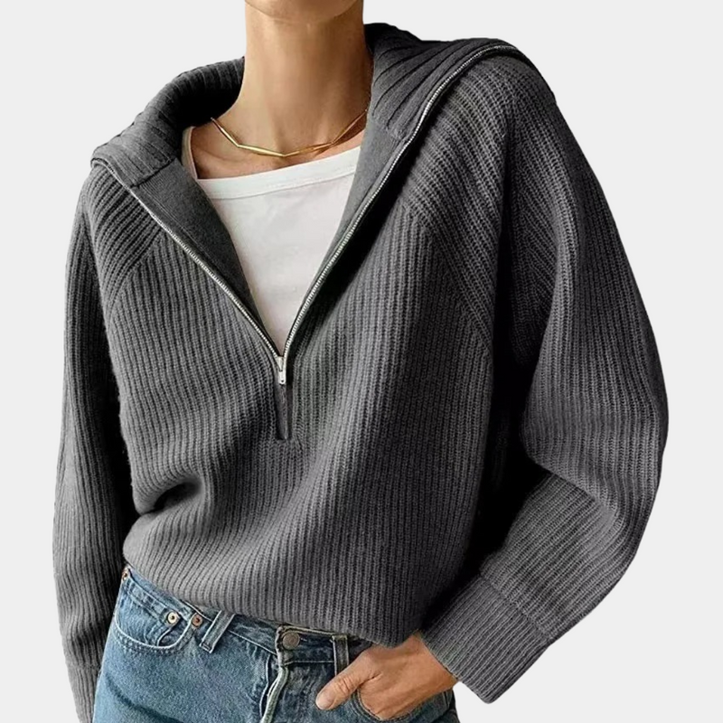 Olina - Kuscheliges Stricktop für Damen mit modischem halben Reißverschluss