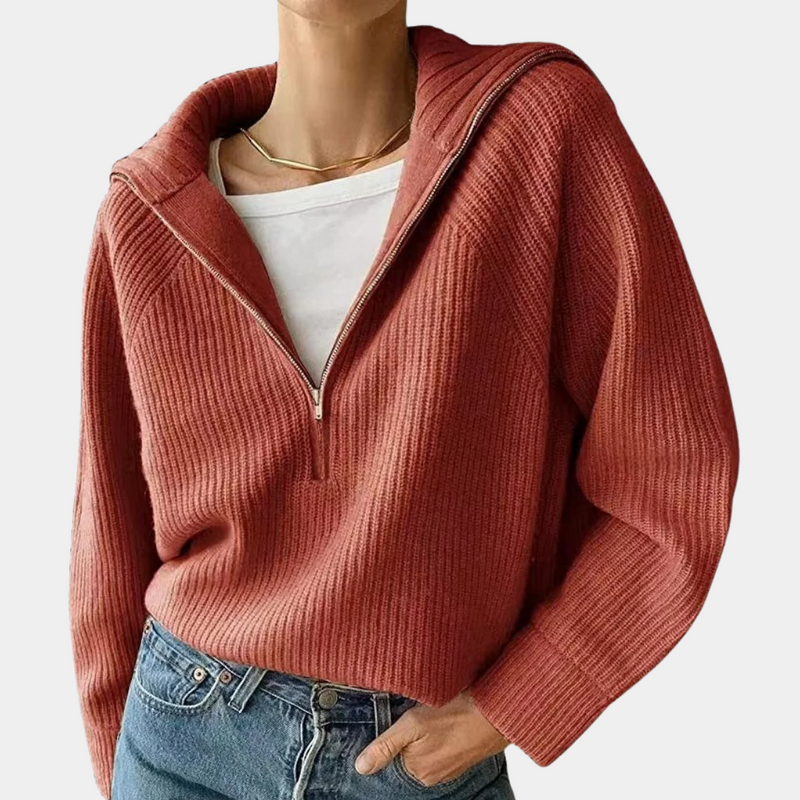 Olina - Kuscheliges Stricktop für Damen mit modischem halben Reißverschluss