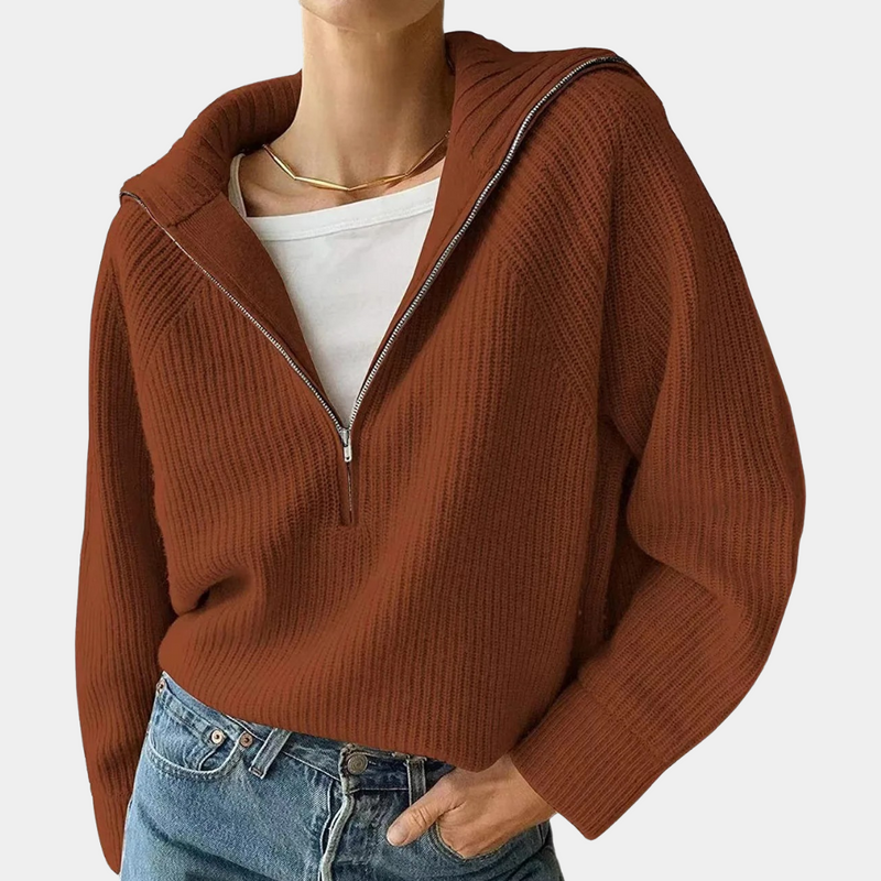 Olina - Kuscheliges Stricktop für Damen mit modischem halben Reißverschluss