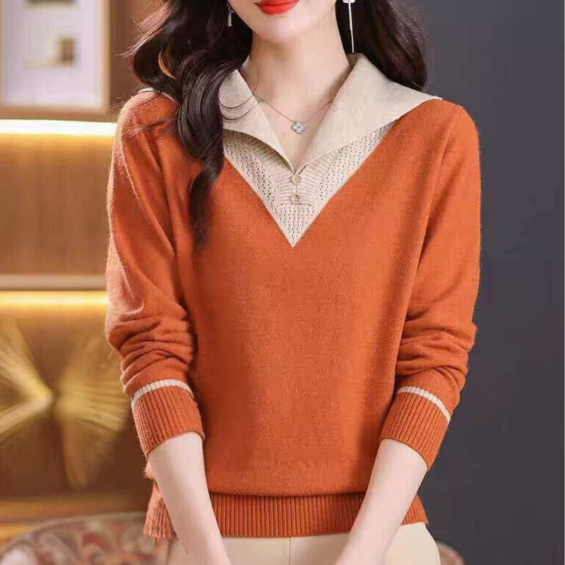 Ciri - Trendiger Damenpullover mit V-Ausschnitt und Patchwork-Details