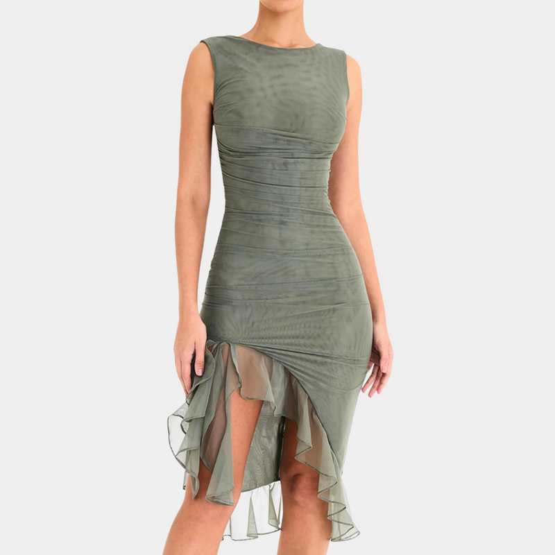 Elegante Damen Abendkleid mit feinen Rüschen