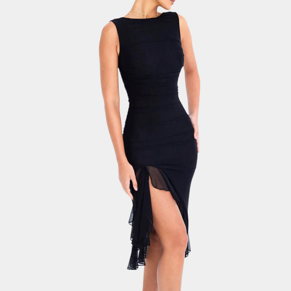 Elegante Damen Abendkleid mit feinen Rüschen