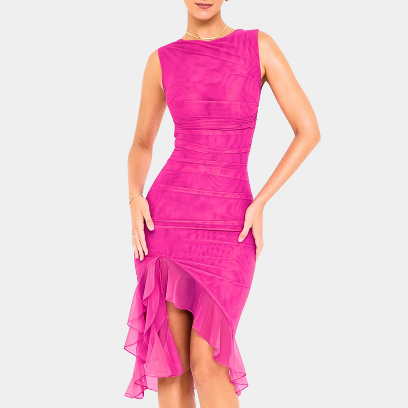 Elegante Damen Abendkleid mit feinen Rüschen
