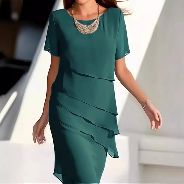Elegantes Gelaagtes Chiffon Midi Kleid für besondere Anlässe
