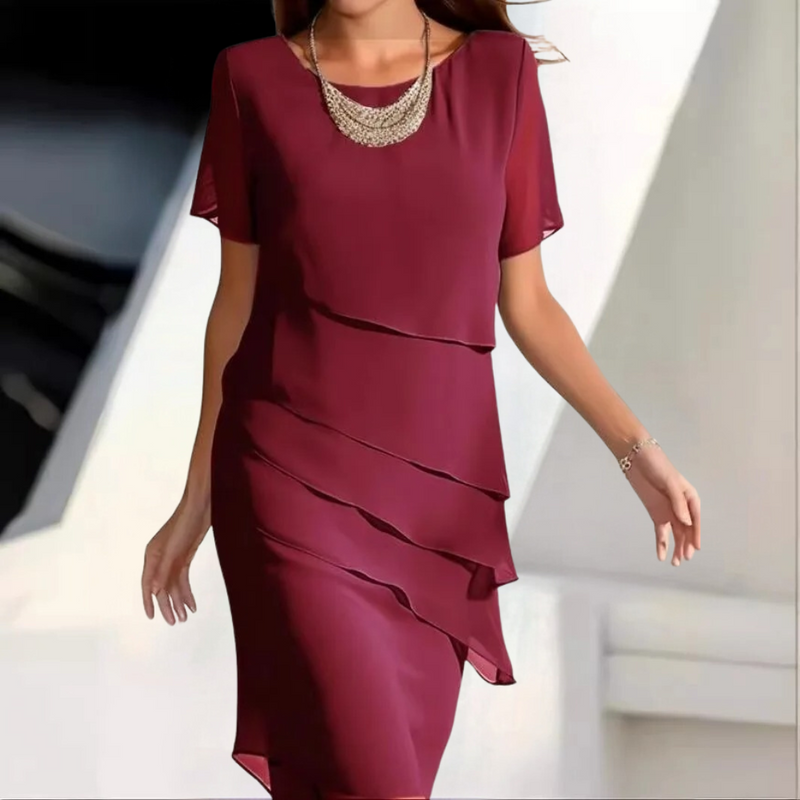 Elegantes Gelaagtes Chiffon Midi Kleid für besondere Anlässe