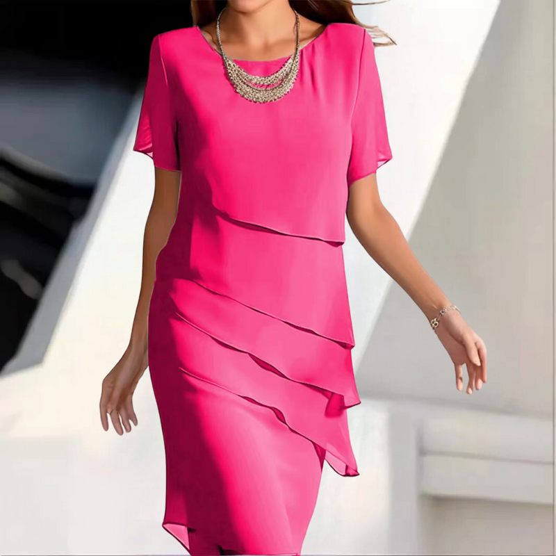 Elegantes Gelaagtes Chiffon Midi Kleid für besondere Anlässe
