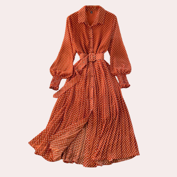 Elegantes Maxikleid mit Punkten und Plissee-Details
