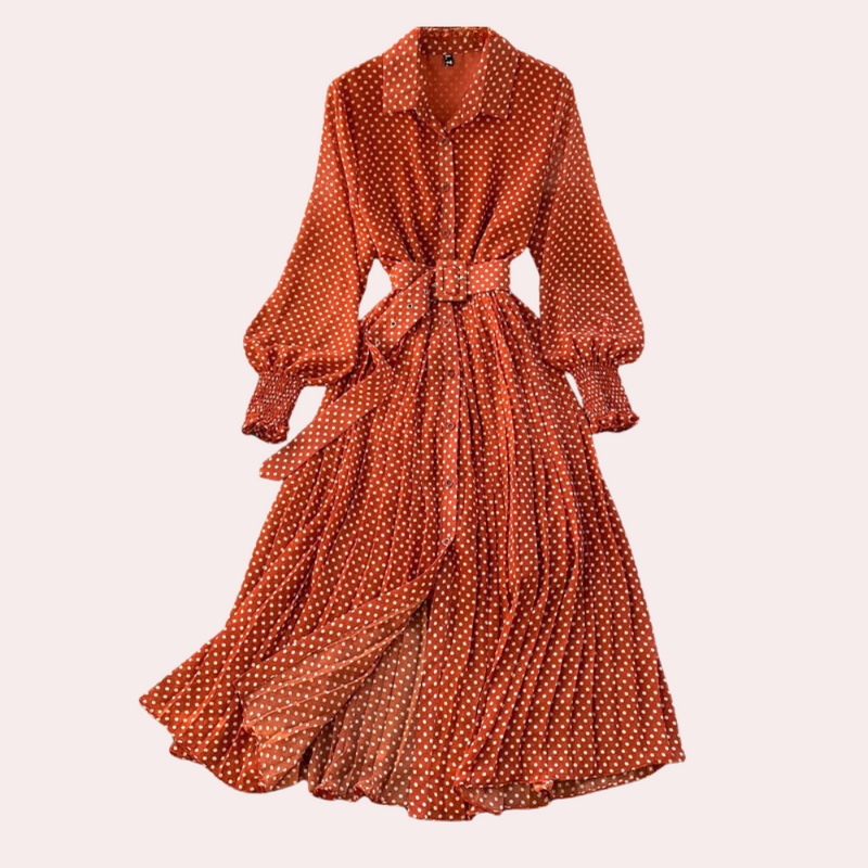 Elegantes Maxikleid mit Punkten und Plissee-Details