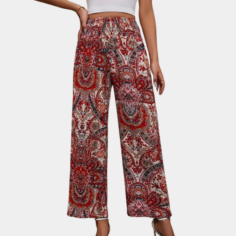 Luftige Boho Damenhose mit weiten Beinen und Taschen