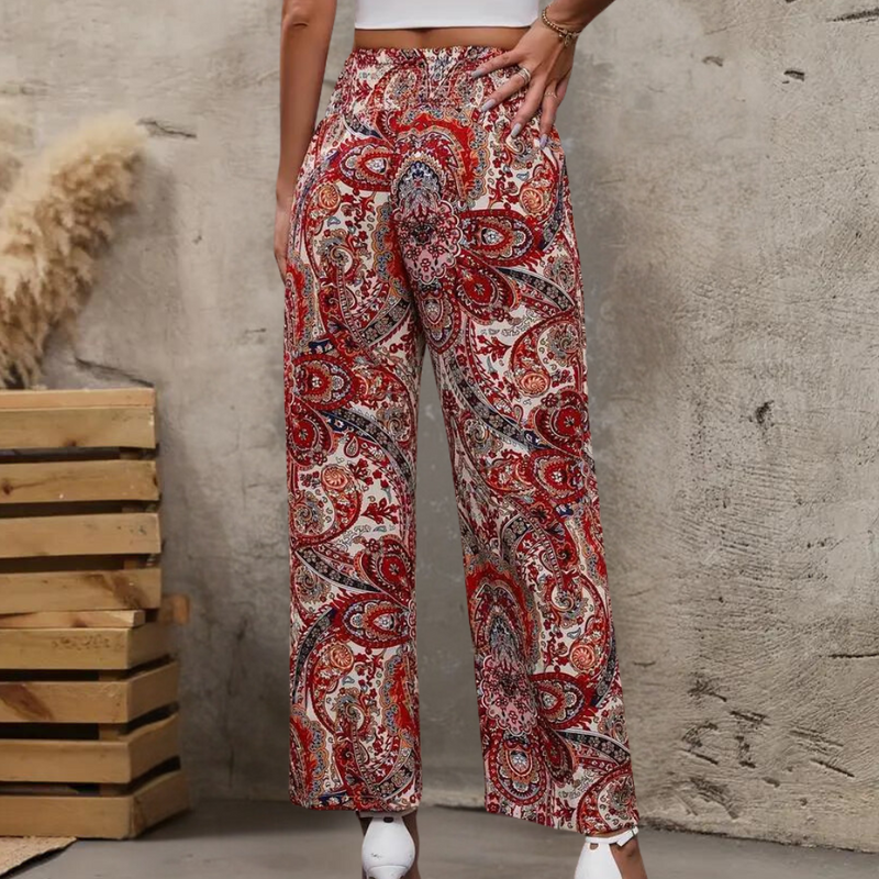 Luftige Boho Damenhose mit weiten Beinen und Taschen