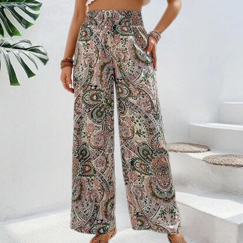 Luftige Boho Damenhose mit weiten Beinen und Taschen