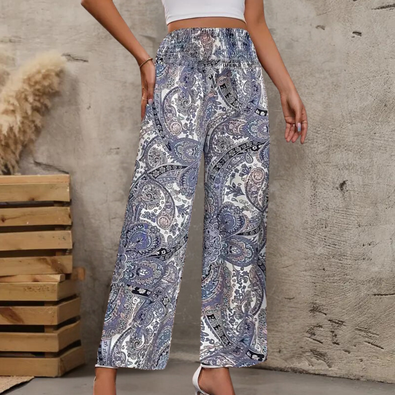 Luftige Boho Damenhose mit weiten Beinen und Taschen