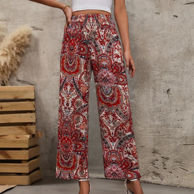 Luftige Boho Damenhose mit weiten Beinen und Taschen