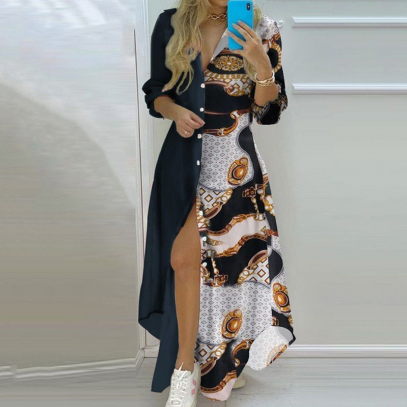 Elegante Kleid mit Künstlerischer Zeitungsdruck-Optik