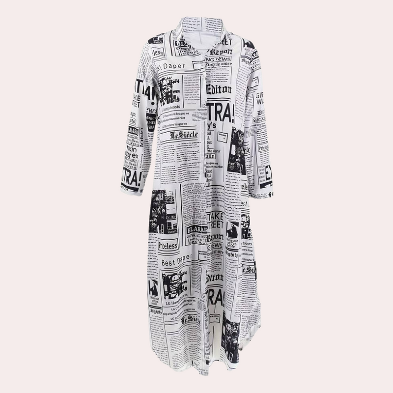 Elegante Kleid mit Künstlerischer Zeitungsdruck-Optik