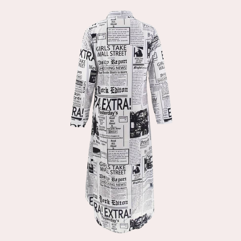 Elegante Kleid mit Künstlerischer Zeitungsdruck-Optik