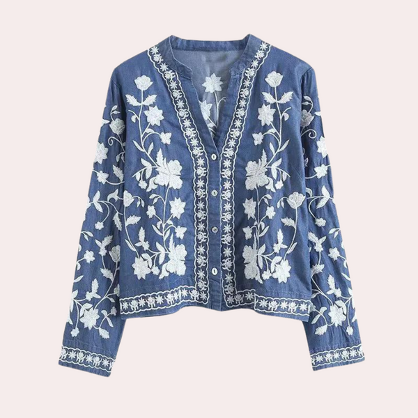 Elegante Blumen-Stickerei Damenjacke