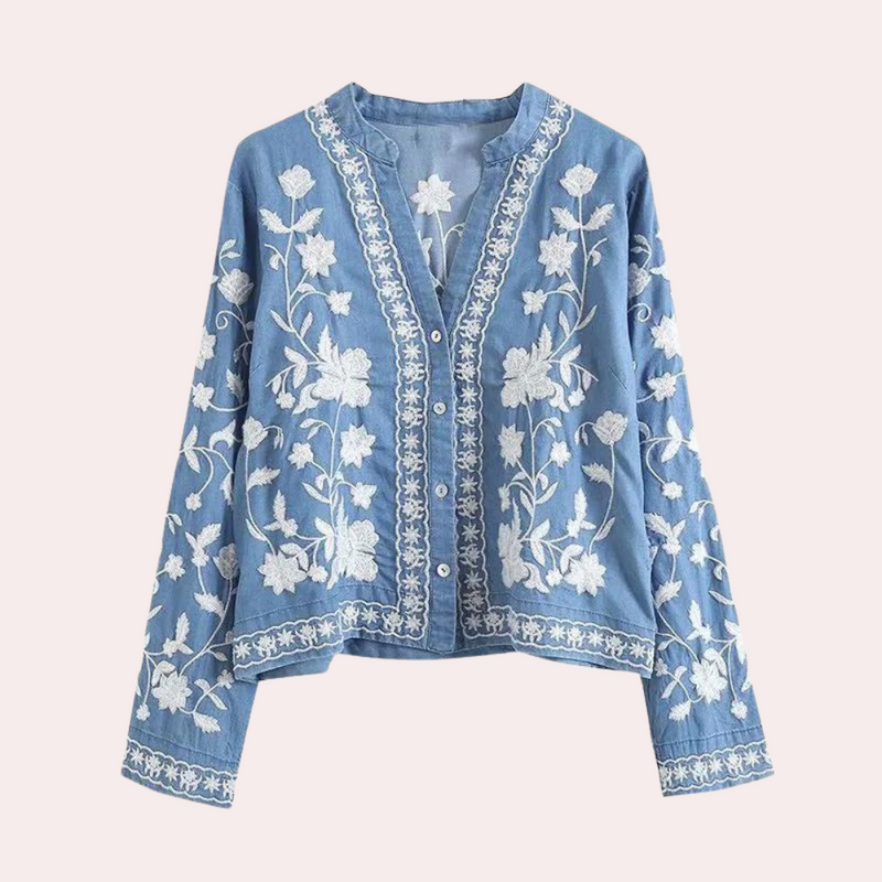 Elegante Blumen-Stickerei Damenjacke