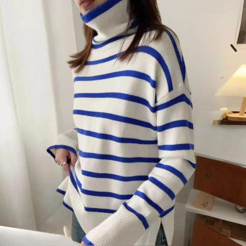 Clarice - Trendiger gestreifter Rollkragenpullover für Damen