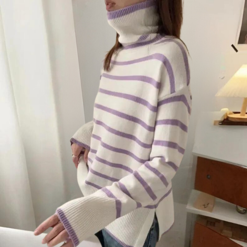 Clarice - Trendiger gestreifter Rollkragenpullover für Damen