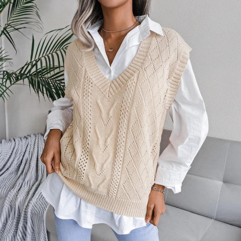 Arlette - Damen Pulsweste mit V-Ausschnitt und Zopfmuster