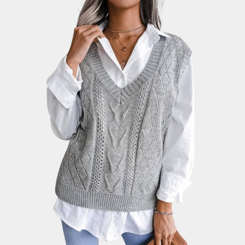 Arlette - Damen Pulsweste mit V-Ausschnitt und Zopfmuster